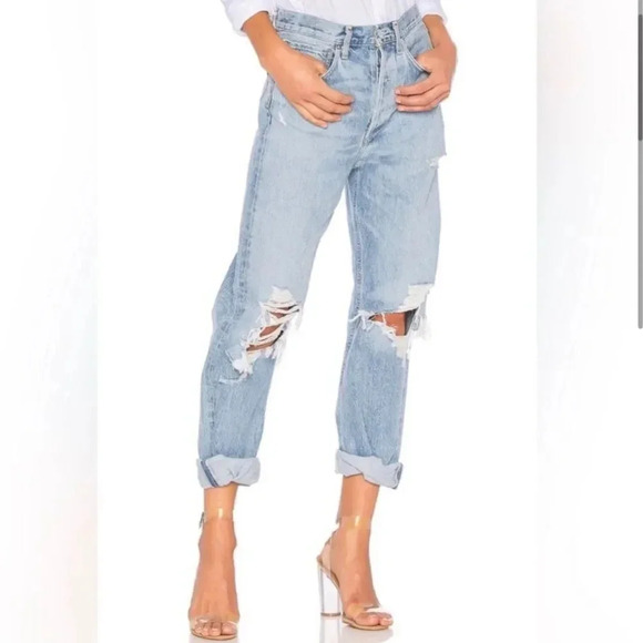 GOLDE 90's Mid Rise Loose Fit Cotton Ripped Leg Jeans - Picture 5 of 14